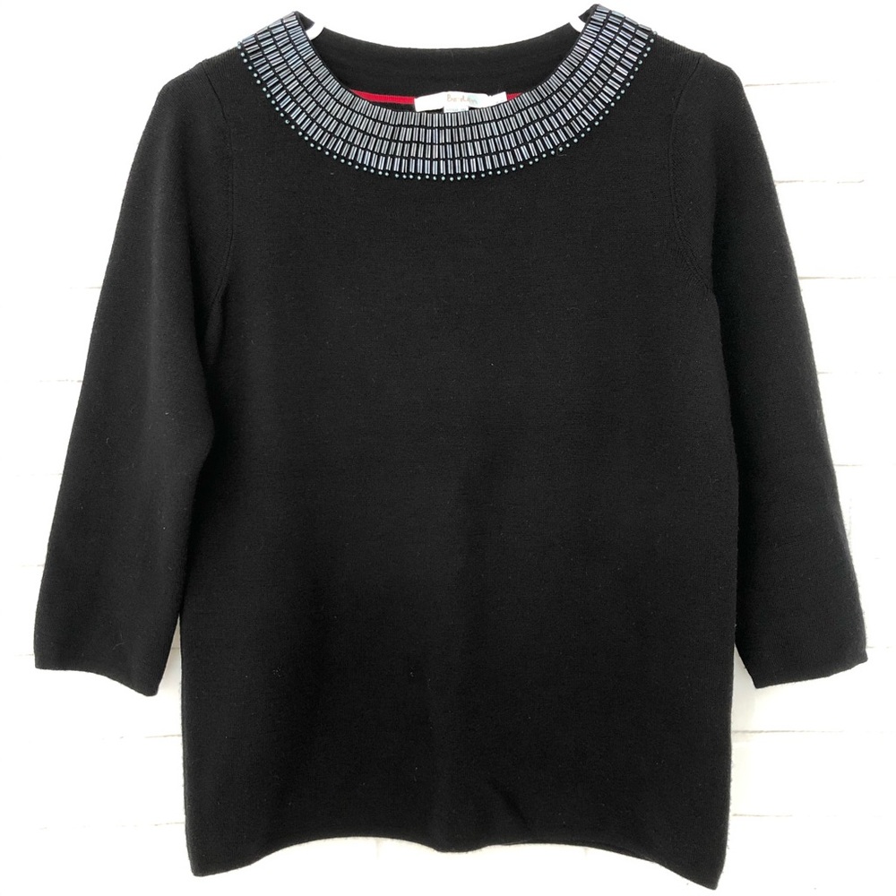 Boden Wool Black Beaded Neckline Sweater